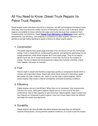 All You Need to Know Diesel Truck Repairs Vs Petrol Truck Repairs