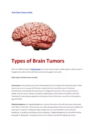 Types of Brain Tumors | Brain Tumor Surgery in India