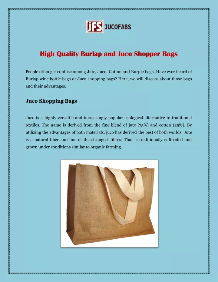 high quality burlap and juco shopper bags