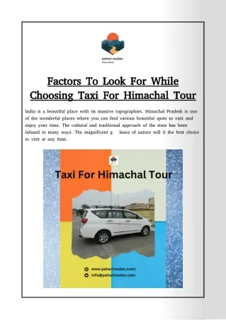 Factors To Look For While Choosing Taxi For Himachal Tour