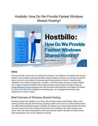 hostbillo how do we provide fastest windows