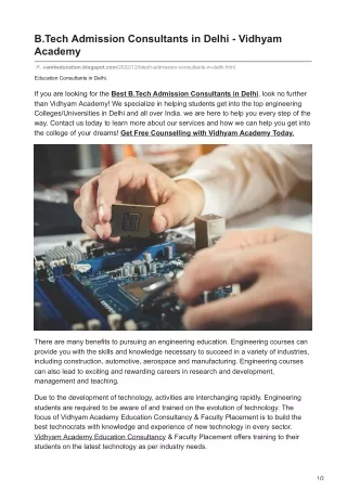 b tech admission consultants in delhi vidhyam