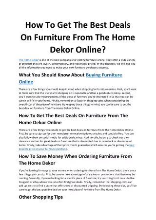 How To Get The Best Deals On Furniture From The Home Dekor Online