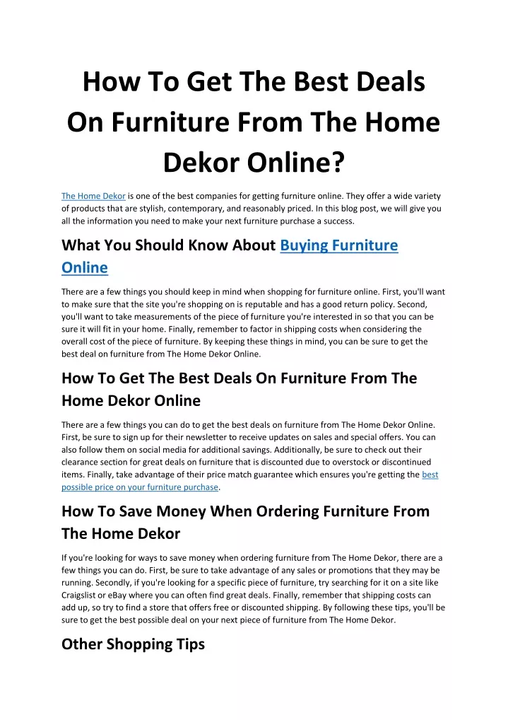 how to get the best deals on furniture from