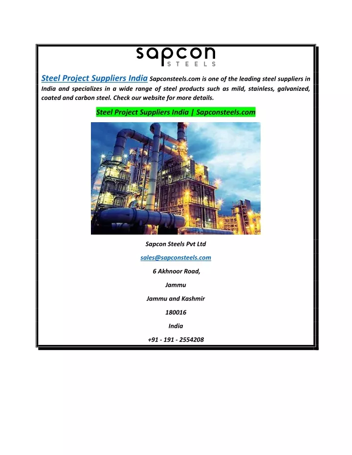 steel project suppliers india sapconsteels
