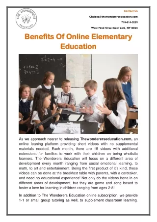Benefits Of Online Elementary Education
