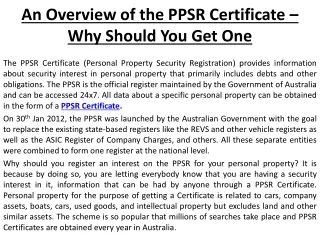 An Overview of the PPSR Certificate – Why Should You Get One