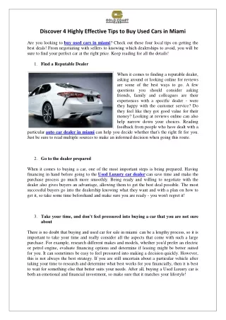 Discover 4 Highly Effective Tips to Buy Used Cars in Miami