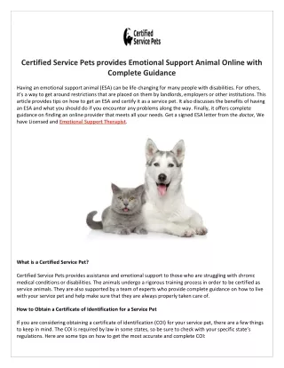 Certified Service Pets provides Emotional Support Animal Online with Complete Guidance