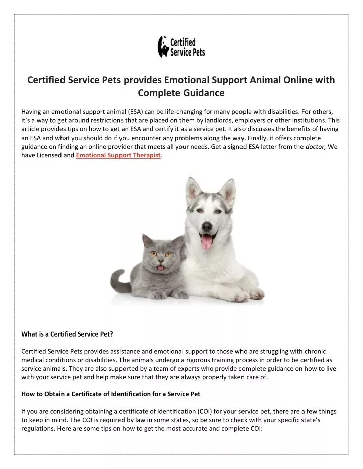 certified service pets provides emotional support