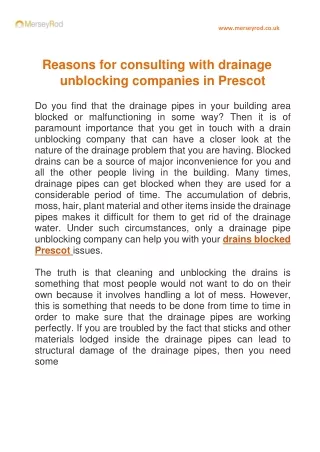 Reasons for consulting with drainage unblocking companies in Prescot