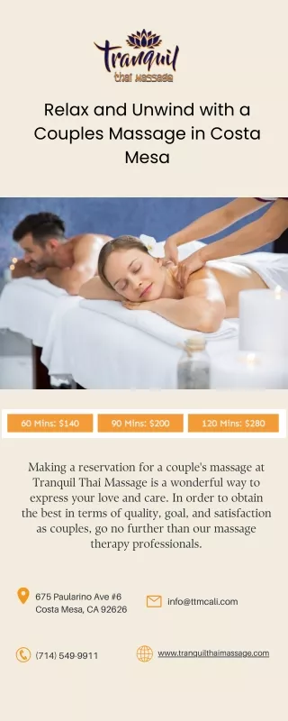 Relax and Unwind with a Couples Massage in Costa Mesa