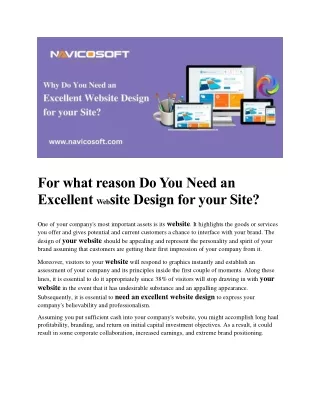For what reason Do You Need an Excellent Website Design for your Site