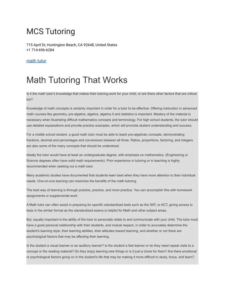 mcs tutoring