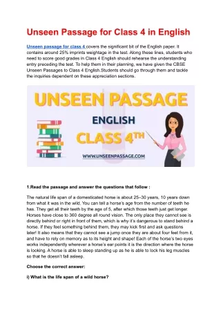 Unseen Passage for Class 4 in English