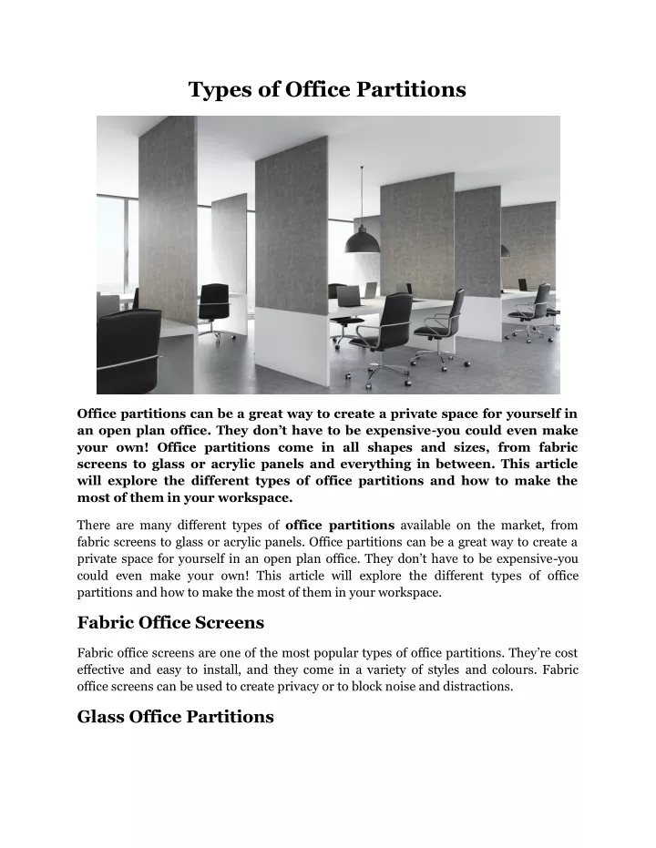 types of office partitions