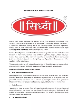Leading Agarbatti Manufacturer