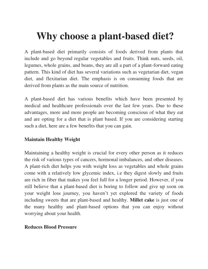 why choose a plant based diet