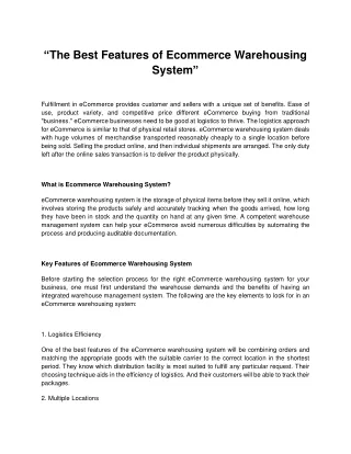 the best features of ecommerce warehousing system