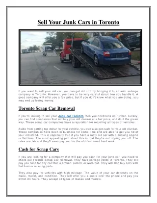 Sell Your Junk Cars in Toronto