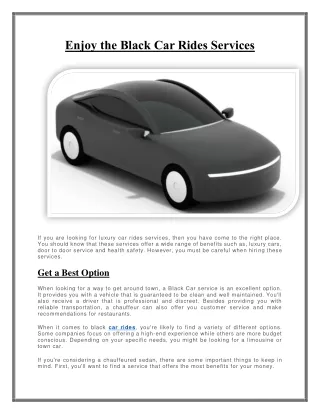 Enjoy the Black Car Rides Services
