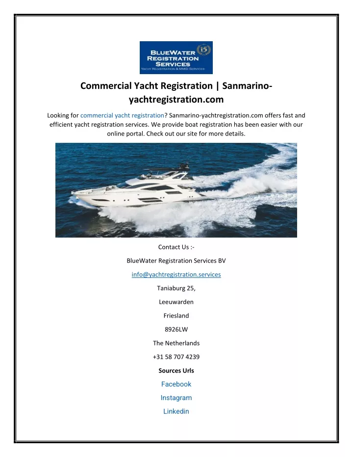 commercial yacht registration sanmarino
