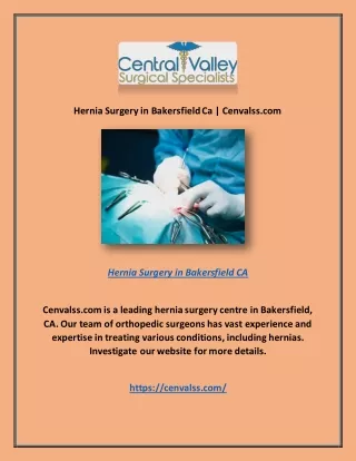 Hernia Surgery in Bakersfield Ca | Cenvalss.com
