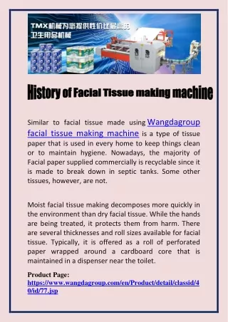 History of facial tissue making machine