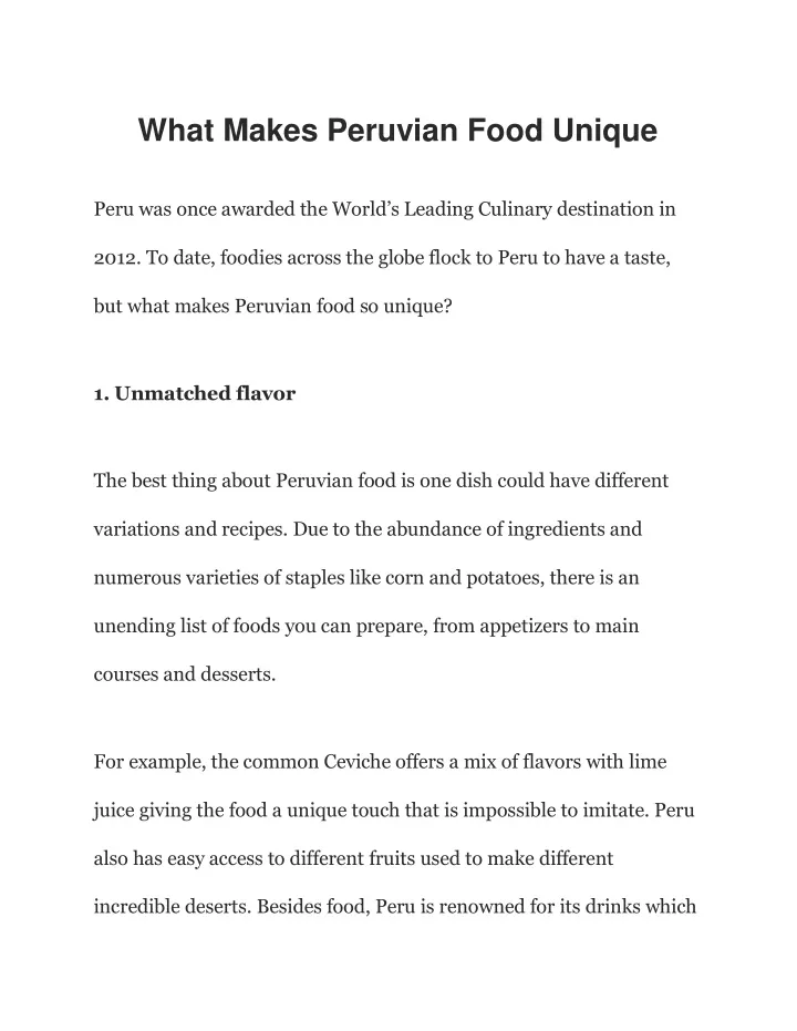 what makes peruvian food unique