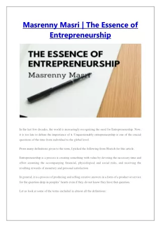 Masrenny Masri - The Essence of Entrepreneurship