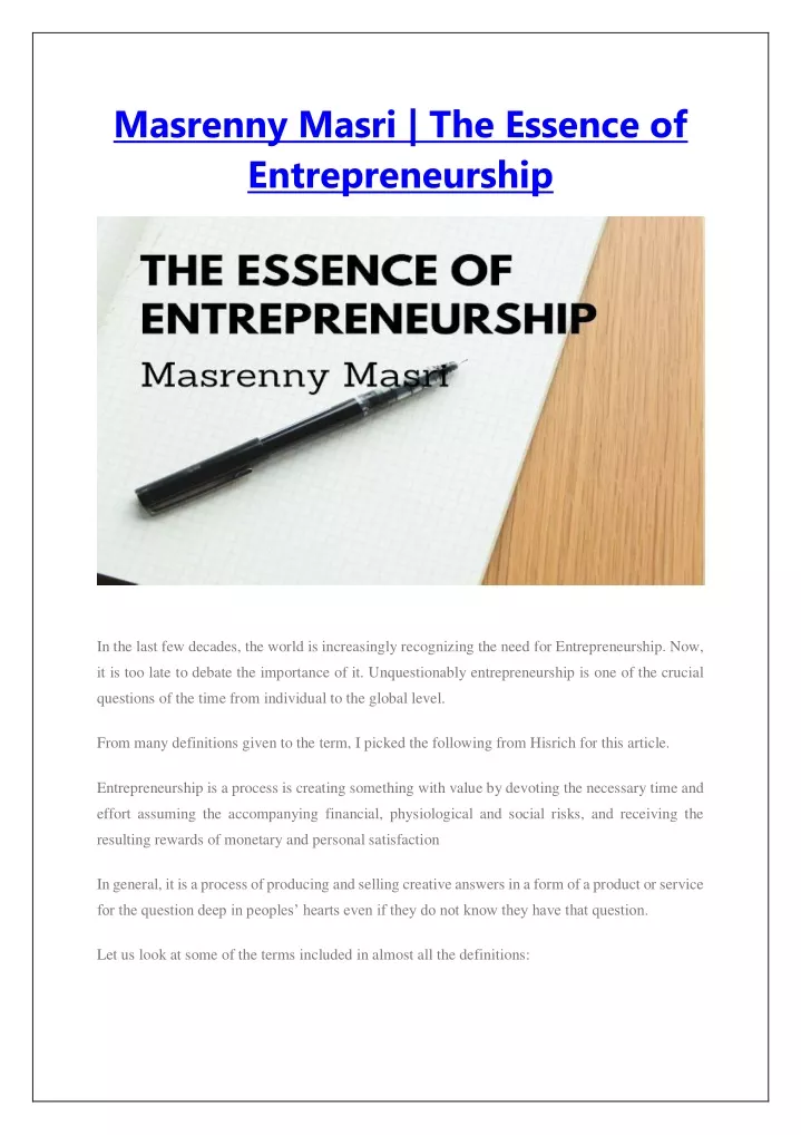 masrenny masri the essence of entrepreneurship
