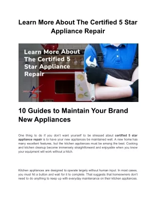 Learn More About The Certified 5 Star Appliance Repair