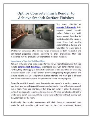 Opt for Concrete Finish Render to Achieve Smooth Surface Finishes