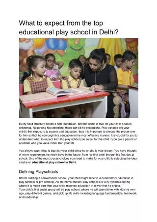 What to expect from the top educational play school in Delhi