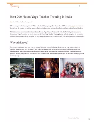 Best 200 hours Yoga teacher training in India