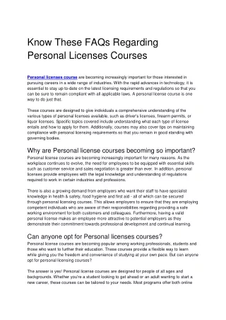 know these faqs regarding personal licenses