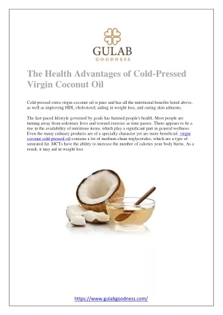The Health Advantages of Cold-Pressed Virgin Coconut Oil