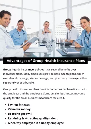 Advantages of Group Health Insurance Plans
