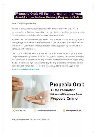 Propecia Oral: All the Information that you should know before Buying Propecia O
