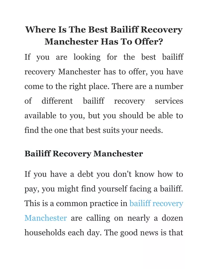 where is the best bailiff recovery manchester