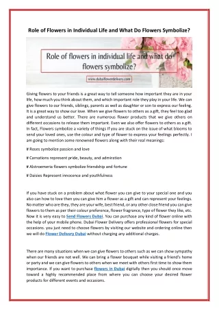 Role of flowers in individual life and what do flowers symbolize