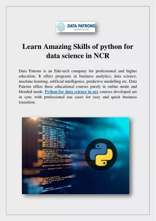 Learn amazing skills of python for data science in ncr