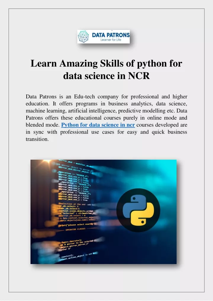 learn amazing skills of python for data science