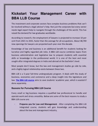 Kickstart Your Management Career with BBA LLB Course