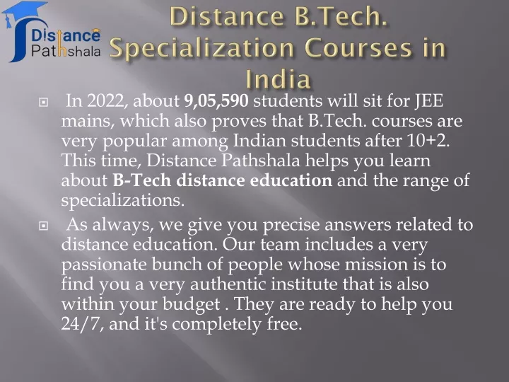 distance b tech specialization courses in india