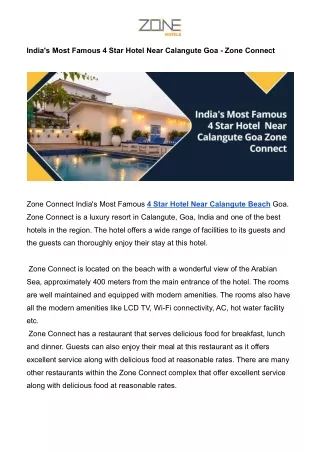 India's Most Famous 4 Star Hotel Near Calangute Goa - Zone Connect
