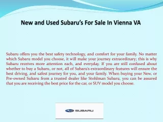 New and Used Subaru’s For Sale In Vienna VA