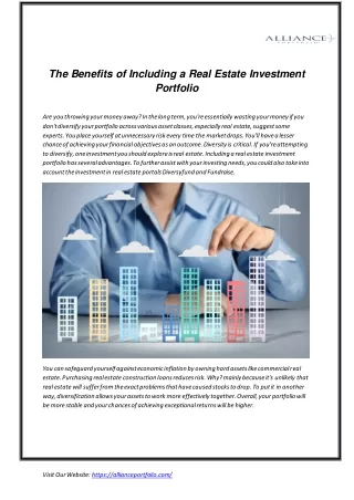 The Benefits of Including Real Estate Investment Portfolio