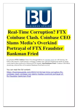 Real-Time Corruption  FTX Coinbase Clash  Coinbase CEO Slams Media’s Overkind Portrayal of FTX Fraudster Bankman Fried.