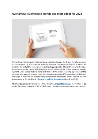 Five famous eCommerce Trends one must adopt for 2023